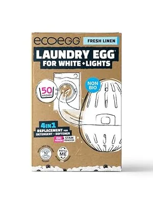 Ecoegg Laundry Egg for Whites + Lights | 4in1 Replacement for detergent softener oxi power + stain remover | Non bio | Sensitive Skin | 50 Washes | Fresh Linen Fresh Linen Egg - whites