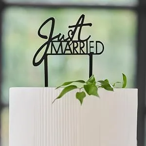 Ginger Ray Acrylic Just Married Wedding Cake Topper Decoration White Black - BW-425