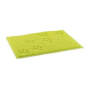 Ancol Paw and Fishbone Printing Cat Place Mat Pink - rectangular mat in bright green, paw prints running across, surfact is little plastic loops