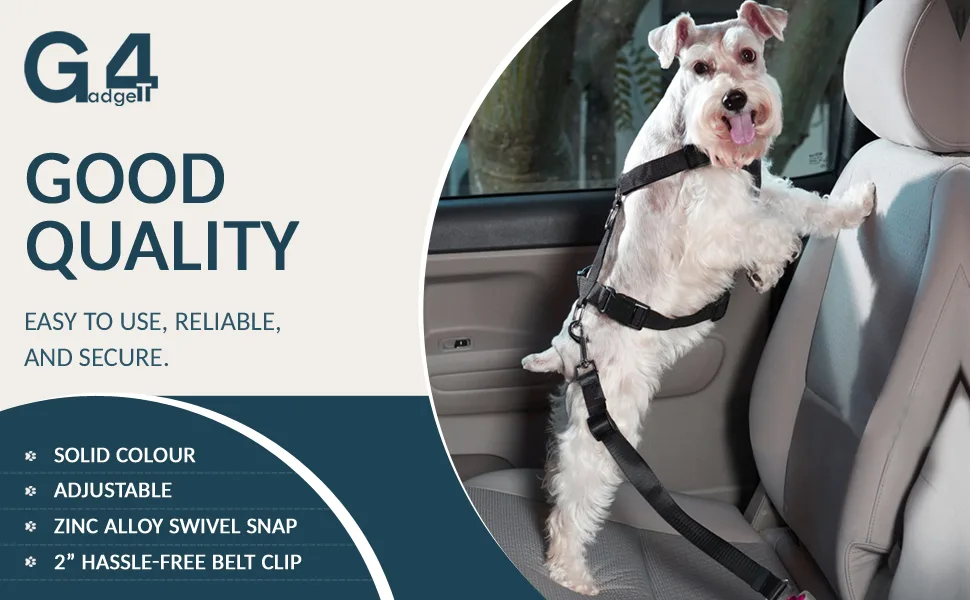 SecureDrive Pet Car Safety Harness: Adjustable Seat Belt for Dogs and Cats by G4GADGET - Solid Colour Adjustable Zinc Alloy Swivel Snap 2