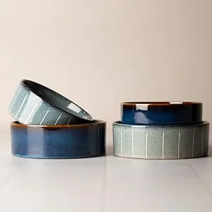 Scruffs Ceramic Heavy Duty Reactive Glaze Pet Bowls - 2pc Set - 15cm Midnight Blue 15cm - Reactive 6