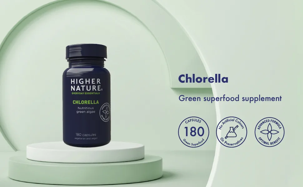 Higher Nature - Chlorella - Green Superfood - 250mg Chlorella - 180 Capsules - Chlorella