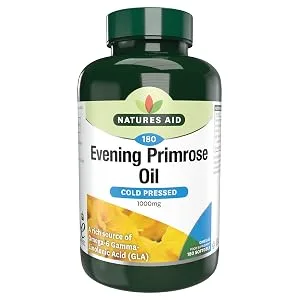 Natures Aid Evening Primrose Oil 1000 mg Cold Pressed Omega-6 GLA 180 Softgel Capsules - Evening Primrose Oil