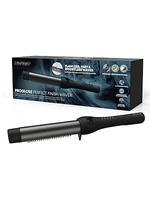 REVAMP Progloss Perfect Finish Waver - Ceramic Wave Wand with Retractable Bristles Create Long-Lasting Smooth Curls Ultra-Fast Heat Technology Ceramic Ionic Barrel Infused w/Super Smooth Oils Silver - product information 2