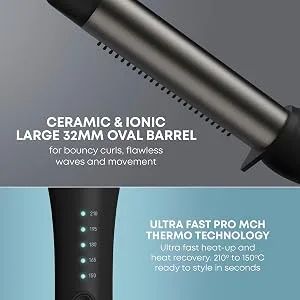 REVAMP Progloss Perfect Finish Waver - Ceramic Wave Wand with Retractable Bristles Create Long-Lasting Smooth Curls Ultra-Fast Heat Technology Ceramic Ionic Barrel Infused w/Super Smooth Oils Silver - product information 5
