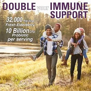 Nature's Answer Sambucus + Probiotic 60 Vegan DuoCap Capsules - Sambucus Probiotic, Double Immune Support, Elderberry Extract, 10 Billion Probiotics, Revolutionary