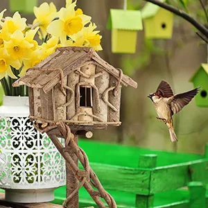 Relaxdays Freestanding Bird House Untreated Decorative Bird Hotel on Stand Handmade Nesting Box with Ladder Natural - Bird feeder.
