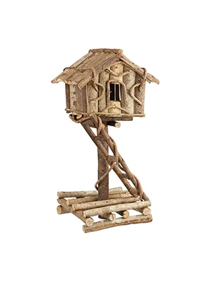 Relaxdays Freestanding Bird House Untreated Decorative Bird Hotel on Stand Handmade Nesting Box with Ladder Natural - Bird house.