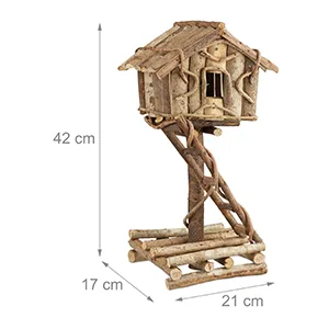 Relaxdays Freestanding Bird House Untreated Decorative Bird Hotel on Stand Handmade Nesting Box with Ladder Natural - Bird villa