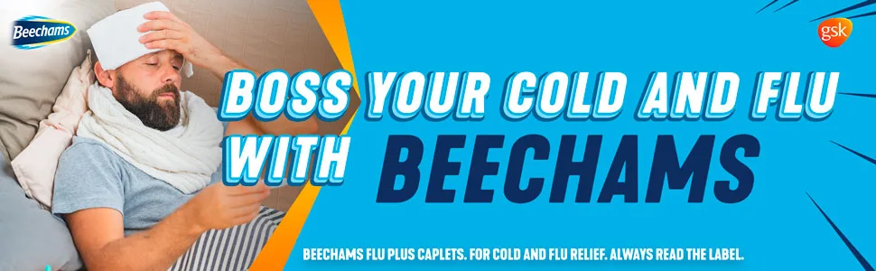 Beechams Cold & Flu Tablets Pain & Congestion Relief Medicine with Paracetamol 16 tablets C&F CAPLETS 16 - flu plus caps 16
