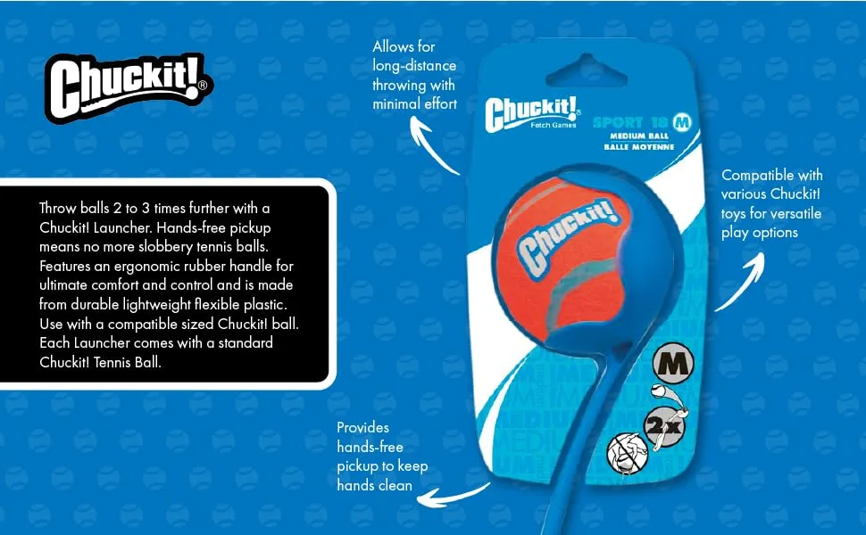 Chuckit! Fetch & Fold Dog Ball Launcher Pick Up and Throw Hands Free Dog Toy Rubber Fetch Ball Thrower Set Multi - launcher