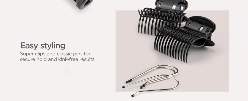 BaByliss Thermo-Ceramic Heated Hair Rollers Long Lasting Curls Hair Rollers With Pins - Easy styling Super clips and classic pins for secure hold and kink-free results
