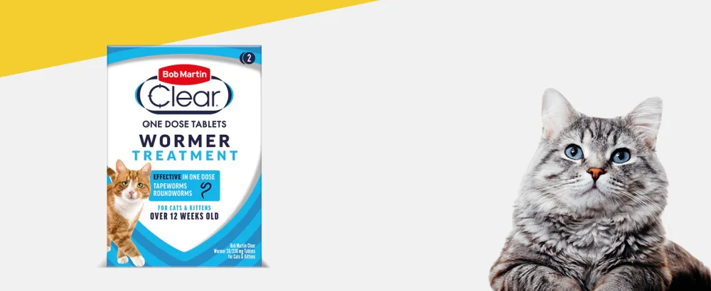 Bob Martin Clear Wormer Treatment for Cats (2 Tablets) - Suitable for Kittens Clinically Proven Treatment - wormer for cats