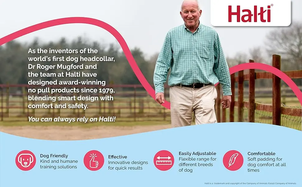 HALTI Optifit Headcollar Size Medium Dog Head Harness to Stop Pulling on the Lead Easy to Use Adjustable & Reflective Head Collar for Dogs Professional Anti-Pull Training Aid Black - Halti - Dr Roger Mugford