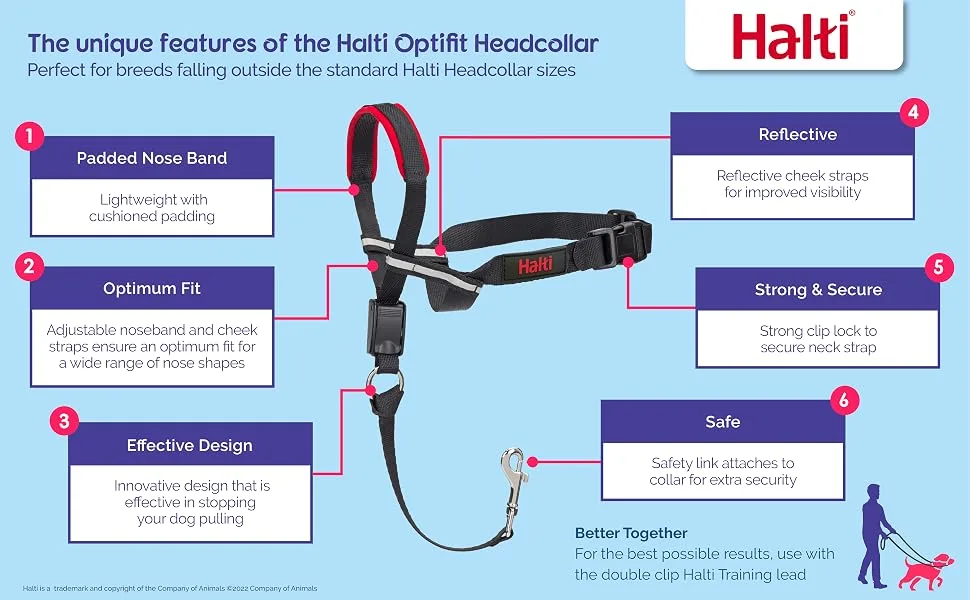 HALTI Optifit Headcollar Size Medium Dog Head Harness to Stop Pulling on the Lead Easy to Use Adjustable & Reflective Head Collar for Dogs Professional Anti-Pull Training Aid Black - Halti Optifit Headcollar