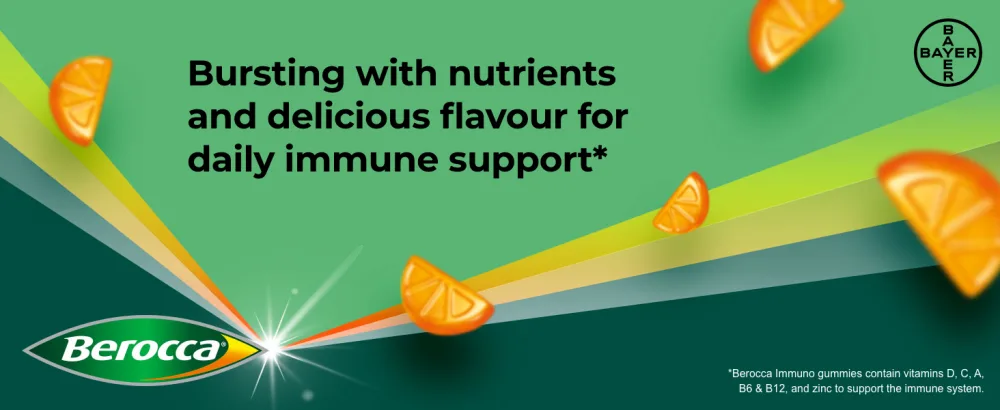 Berocca Immuno Gummy Vitamins Orange Flavour Bursting with Immune System Supporting nutrients Vitamins D C A B6 B12 and Mineral zinc All Support The Immune System 60 chewable Gummies - Berocca Immuno Gummy