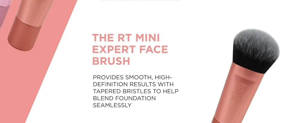 Real Techniques Mini Brush Foundation and Blush Duo Travel Size For Loose Blush and Liquid Foundation 2 Piece Set 2/Mini Brush Foundation and Blush Duo - 1858 Expert Face