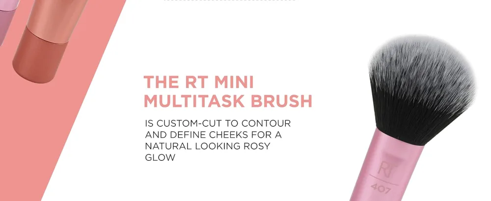 Real Techniques Mini Brush Foundation and Blush Duo Travel Size For Loose Blush and Liquid Foundation 2 Piece Set 2/Mini Brush Foundation and Blush Duo - 1858 Multitask
