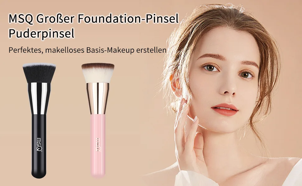 MSQ Foundation Makeup Brush Flat Top Kabuki Perfect for Blending Liquid Make Up Flawless Powder Cosmetics Premium Foundation Brush Buffing Blending Brush Deep Black - product information 1