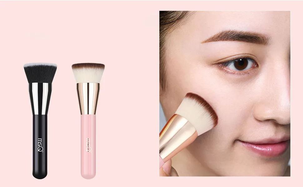 MSQ Foundation Makeup Brush Flat Top Kabuki Perfect for Blending Liquid Make Up Flawless Powder Cosmetics Premium Foundation Brush Buffing Blending Brush Deep Black - product information 5