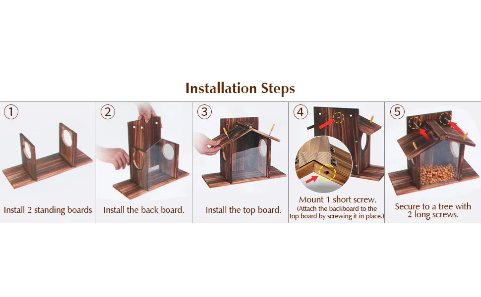 Creechwa Squirrel Feeder for Garden and Tree Waterproof Sturdy Wood Box With Corn Cob Stand Effortless Assemble Easy to Refill - squirrel feeders