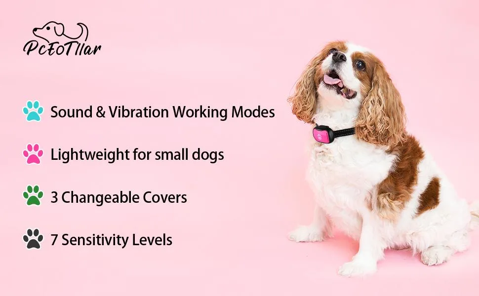 PcEoTllar Bark Collar for Small Dogs Humane Anti Barking Dog Collars No Shock Adjsutable for Stop Barking Device with 7 Levels Adjustable Vibration & Beep Modes Blue - bark collar
