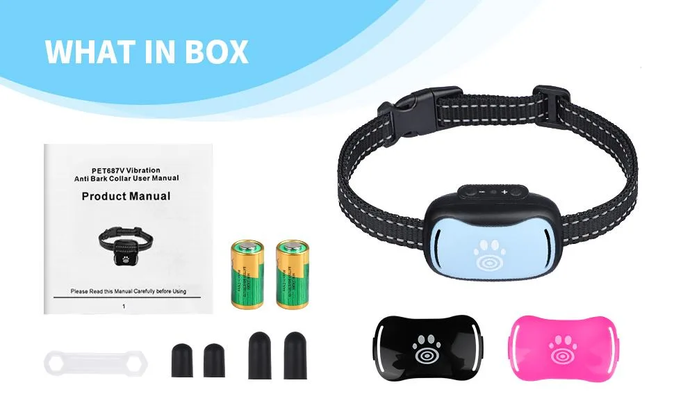 PcEoTllar Bark Collar for Small Dogs Humane Anti Barking Dog Collars No Shock Adjsutable for Stop Barking Device with 7 Levels Adjustable Vibration & Beep Modes Blue - stop dog barking device