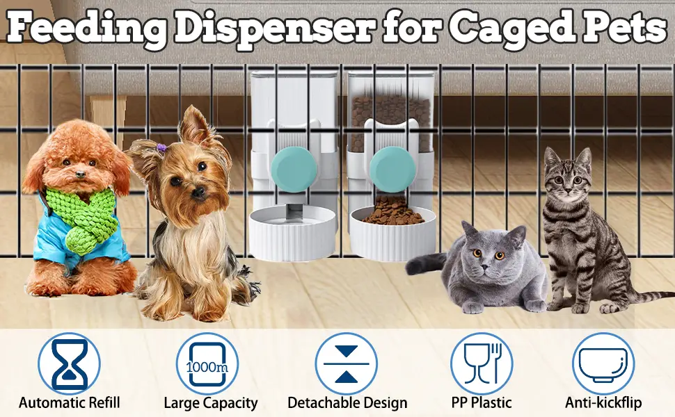 kathson Rabbit Gravity Auto Feeder Set 35oz Hanging Automatic Food Water Dispenser Cage Automatic Feeder Set for Rabbit Chinchilla Guinea Pig Hedgehog Ferret Kitty Puppy (Blue) - product information 3