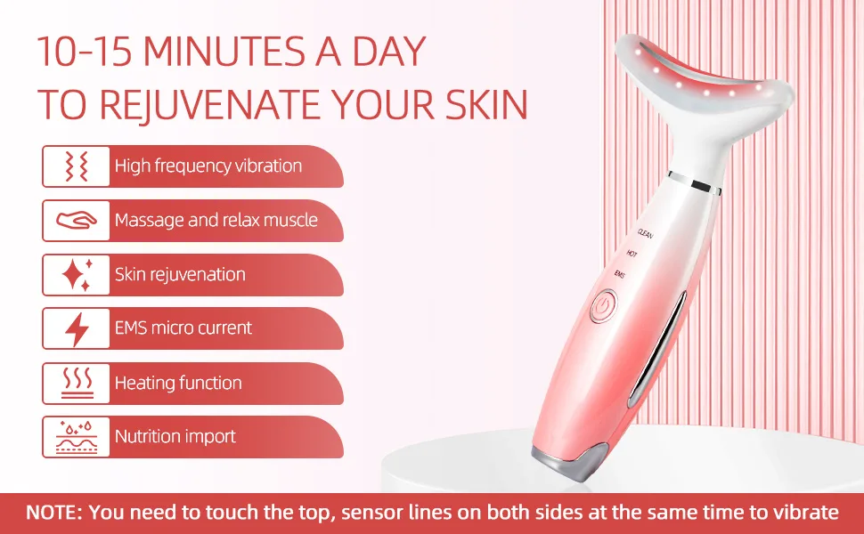 foreverlily Face Massager Red Light Therapy Wand 3 Modes Microcurrent Face Lift Device Neck Wrinkle Remove Anti-Aging Led Photon Therapy SkinTightening Machine (3 led Pink) - product information 2