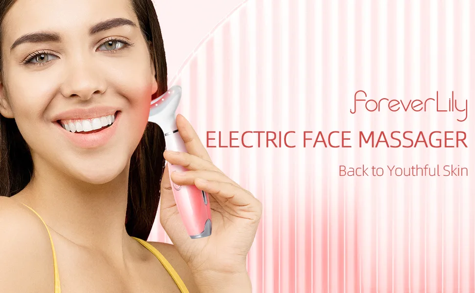 foreverlily Face Massager Red Light Therapy Wand 3 Modes Microcurrent Face Lift Device Neck Wrinkle Remove Anti-Aging Led Photon Therapy SkinTightening Machine (3 led Pink) - neck beauty device