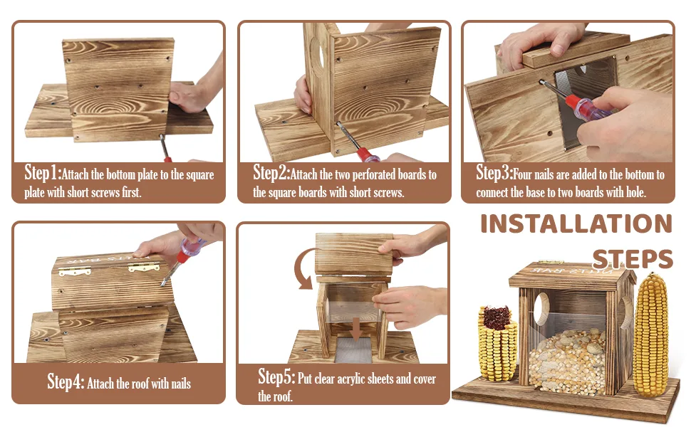 Wood Squirrel Feeder Durable Squirrel Corn Cob Feeder with Solid Structure Squirrel Feeders for Outside Funny Squirrel Feeder for Corn Peanuts nature - Hanging Squirrel feeder