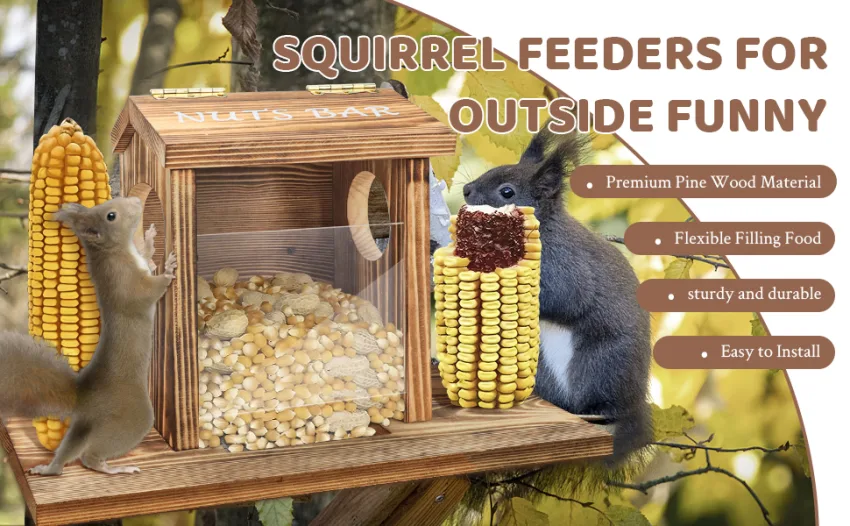 Wood Squirrel Feeder Durable Squirrel Corn Cob Feeder with Solid Structure Squirrel Feeders for Outside Funny Squirrel Feeder for Corn Peanuts nature - Squirrel Feeders for Outside