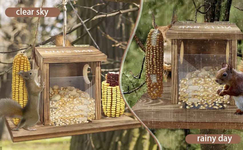 Wood Squirrel Feeder Durable Squirrel Corn Cob Feeder with Solid Structure Squirrel Feeders for Outside Funny Squirrel Feeder for Corn Peanuts nature - squirrel houses for outside