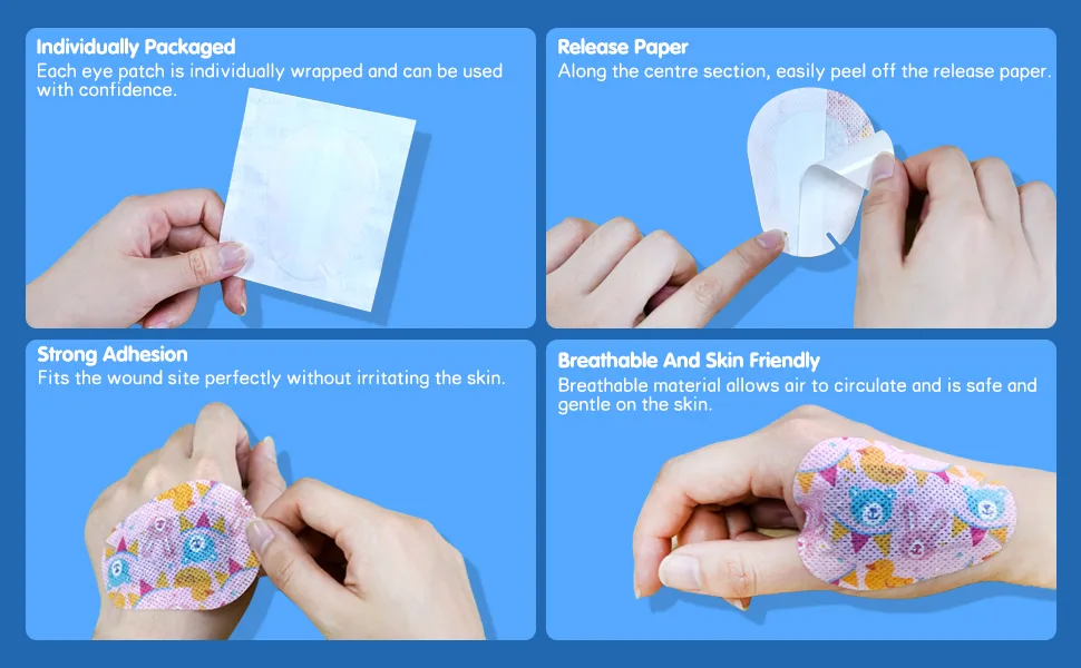 AndicAge 90pcs Adhesive Eye Patches for Kids Light Blocking Cute Design Breatnable Adhesive Bandages for Toddler 5 Styles - product information 4