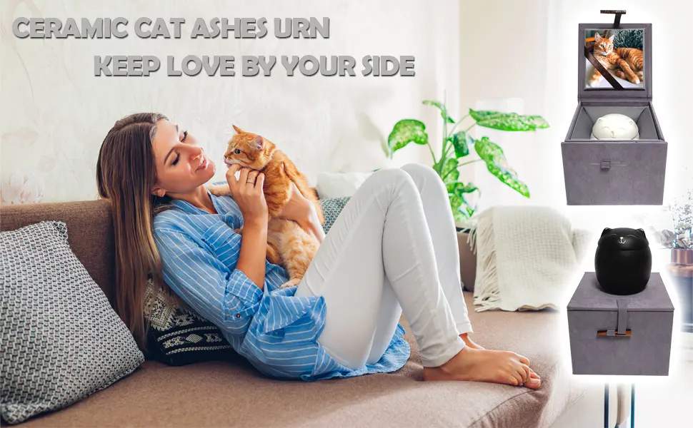 Mini Urns for Ashes Handicrafted Matte Ceramic Cat Ashes Urns Small Pets Ashes Keepsake Memorial Gift Ashes Holder with Exquisite Box-Black Small S Black - ceramic cat ashes urn