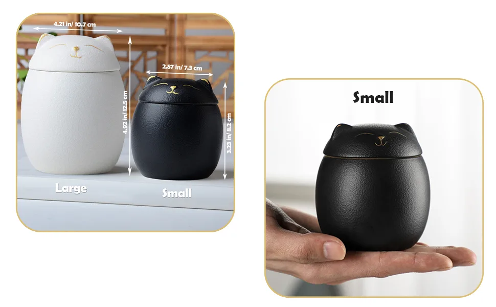 Mini Urns for Ashes Handicrafted Matte Ceramic Cat Ashes Urns Small Pets Ashes Keepsake Memorial Gift Ashes Holder with Exquisite Box-Black Small S Black - ceramic cat ashes urn