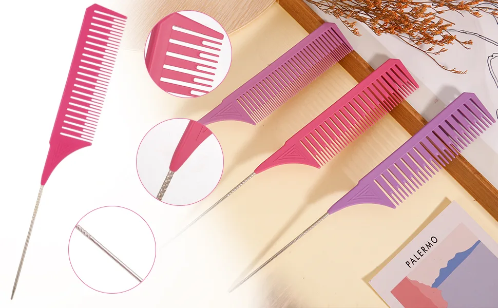 Opopark 3 Pieces Highlighting Comb Set 3 Sizes Weaving Teasing Hair Comb Professional Rat Tail Combs Teasing Combs for Men Women Hair Mottling and Dyeing Styling(Multi) - Highlighting Comb Set
