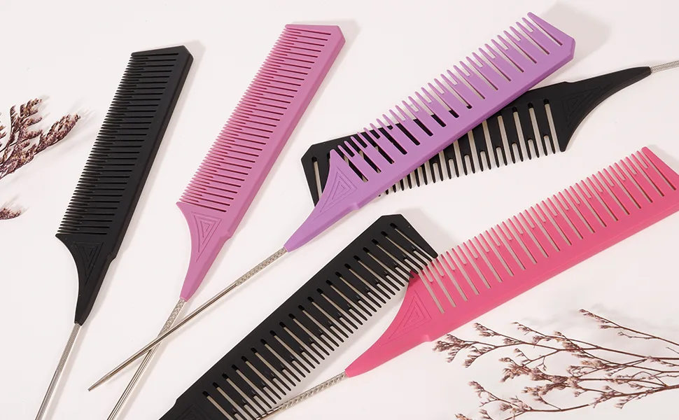 Opopark 3 Pieces Highlighting Comb Set 3 Sizes Weaving Teasing Hair Comb Professional Rat Tail Combs Teasing Combs for Men Women Hair Mottling and Dyeing Styling(Multi) - Highlighting Comb Set