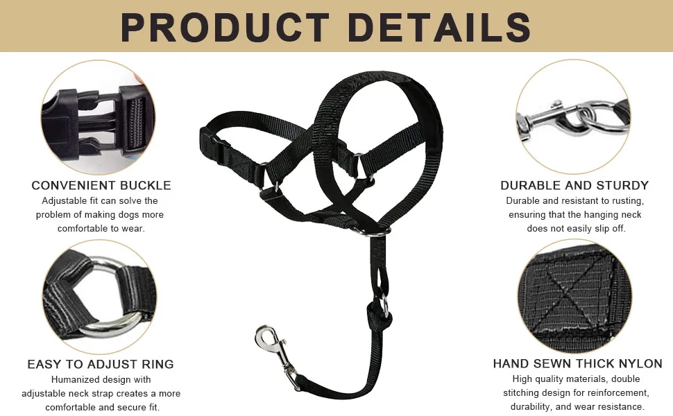 Voarge Dog Muzzle Dog Head Collar with Safety Strap Head Halter Collar for Dogs Adjustable and Easily Control for Small Medium and Large Dogs (XXL) - product information 3
