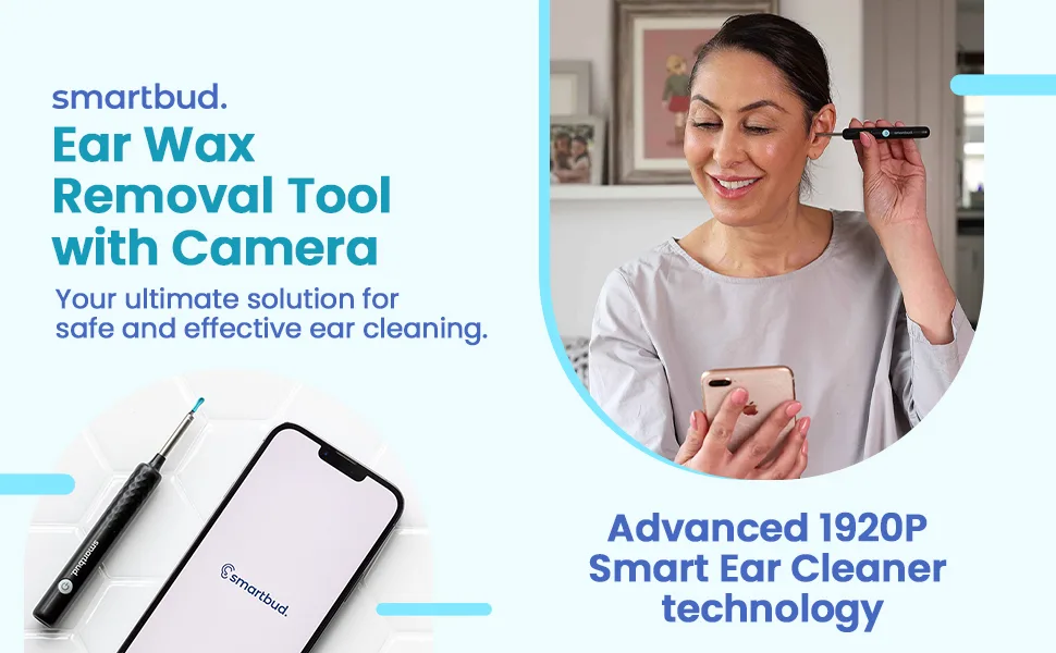 Smartbud Plus Ear Wax Removal Kit Professional 1080p (HD) Camera 6 LED Lights Wireless Ear Cleaner with Camera Wax Remover Otoscope for iPhone iPad & Android Smartphones - Smart Ear Cleaner