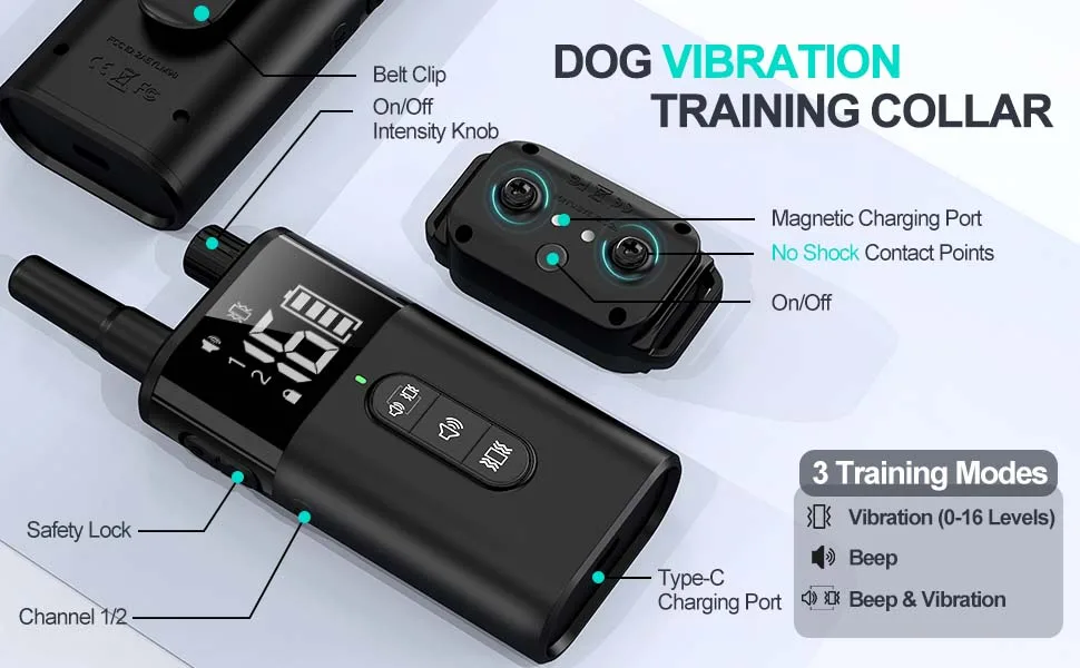Anti Bark Collar with Remote 1600Ft Dog Training Collar Vibrating Collar for Small Medium Large Dogs with Vibration & Sound & Safe Lock Waterproof & Rechargeable Vibration Collar Humane (Black) - Features