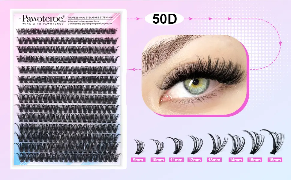 Pawotence Individual Eyelashes 280pcs 40D Curl Cluster Lashes Individual Cluster 9-16mm Mix Eyelash Clusters Lash Extensions for Self Application at Home(40D-0.07D-9-16MIX) - lash extension kit