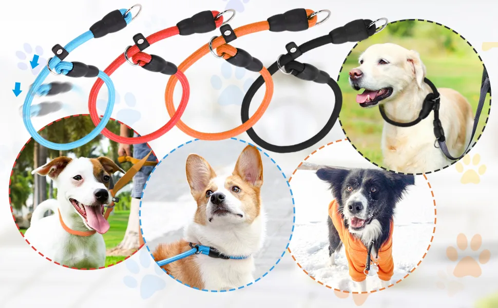 Slip Collar Dog Training Choke Collar Round Climbing Rope Material Dog Adjustable P Collar Soft No Pull Collar Rope for Pet Walking Suitable for Small Medium Large Dogs(Black L) L Black - detail