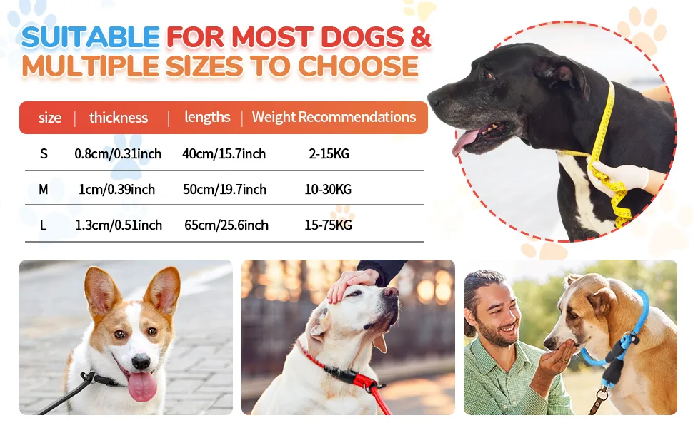 Slip Collar Dog Training Choke Collar Round Climbing Rope Material Dog Adjustable P Collar Soft No Pull Collar Rope for Pet Walking Suitable for Small Medium Large Dogs(Black L) L Black - size