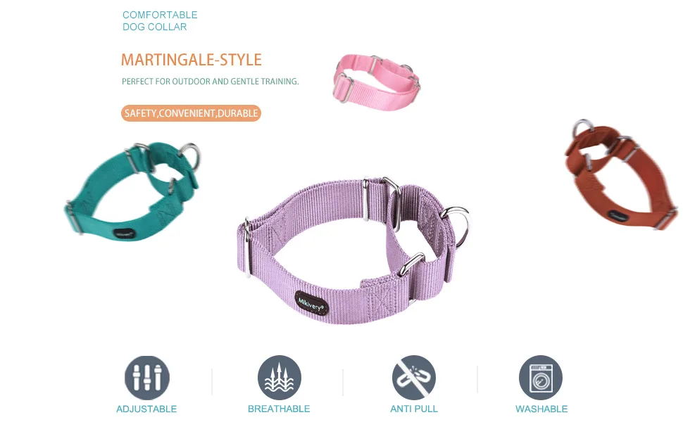Mikivery Martingale Dog Collars Nylon Adjustable and Safety Choke Training Violet Comfortable Pet Collar for Medium and Large Dogs Violet M:35.5cm-53cm - VOILET 1