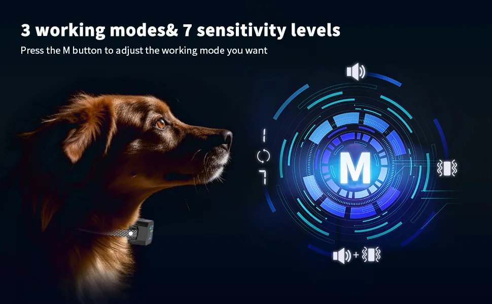 Anti Barking Dog Collars Rechargeable Smart Bark Collar with HD Colour Screen Display Vibration&Beep 7 Sensitivity Adjustable IP67 Waterproof Harmless Anti Bark Collars for Small Medium Large Dog Black - dog bark collar