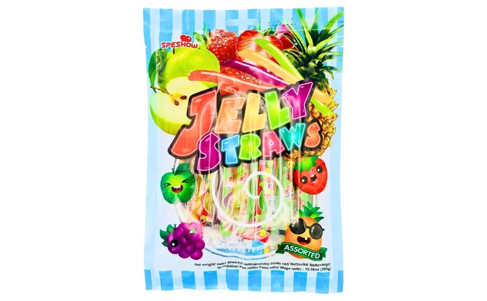 Vmart Jelly Straws Assorted Fruit Flavours Tik tok Sweets Sticks Snacks 300g - Jelly Straws Assorted Flavours Strawberry, Grape, Pineapple, Apple Snack