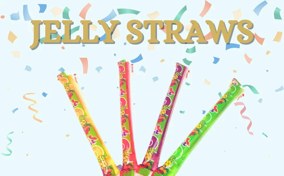 Vmart Jelly Straws Assorted Fruit Flavours Tik tok Sweets Sticks Snacks 300g - Jelly Straws Assorted Flavours Strawberry, Grape, Pineapple, Apple Snack