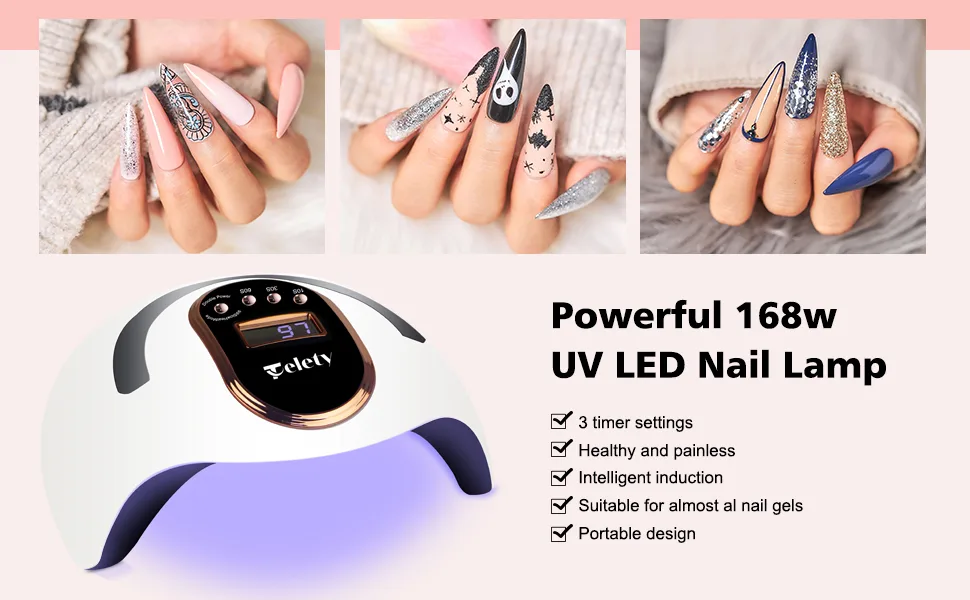 UV Led Nail Lamp 168W Nail Dryer UV Light for Shellac Manicure Gel with 4 Timers LCD Display USB Plug Nail Light DIY Tools for Beginners Home Salon Use - product information 5