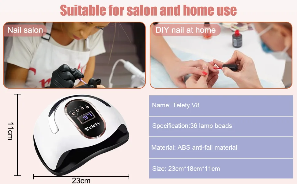 UV Led Nail Lamp 168W Nail Dryer UV Light for Shellac Manicure Gel with 4 Timers LCD Display USB Plug Nail Light DIY Tools for Beginners Home Salon Use - product information 8